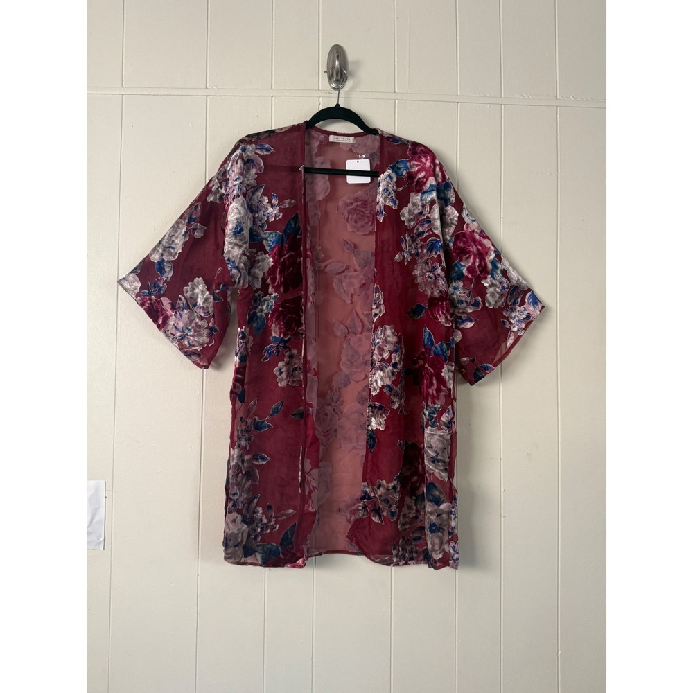 Active‎ USA Womens Burnout Velvet Boho Floral Kimono Wrap Size L Whimsigoth